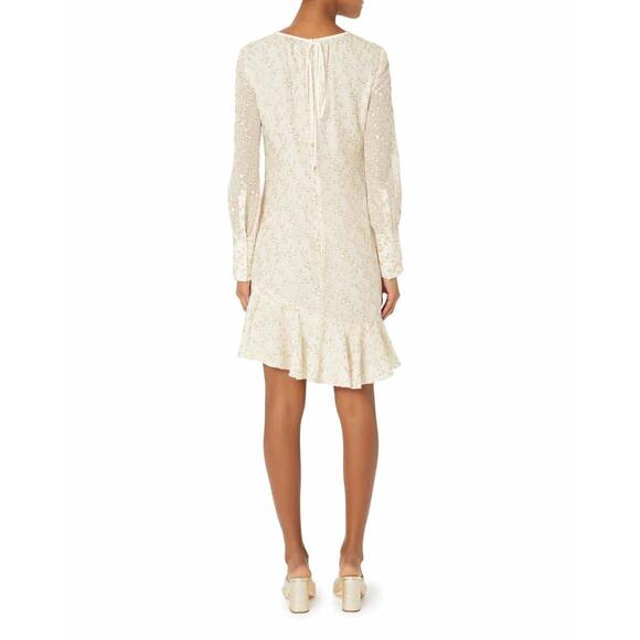 NWT Derek Lam 10 Crosby White & Gold Lurex Asymmetrical Ruffle Hem Dress US 2 - Picture 3 of 10